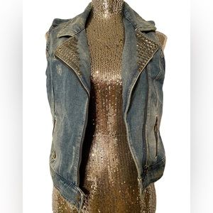 Dolled Up Denim Studded Front Zipper Jacket.